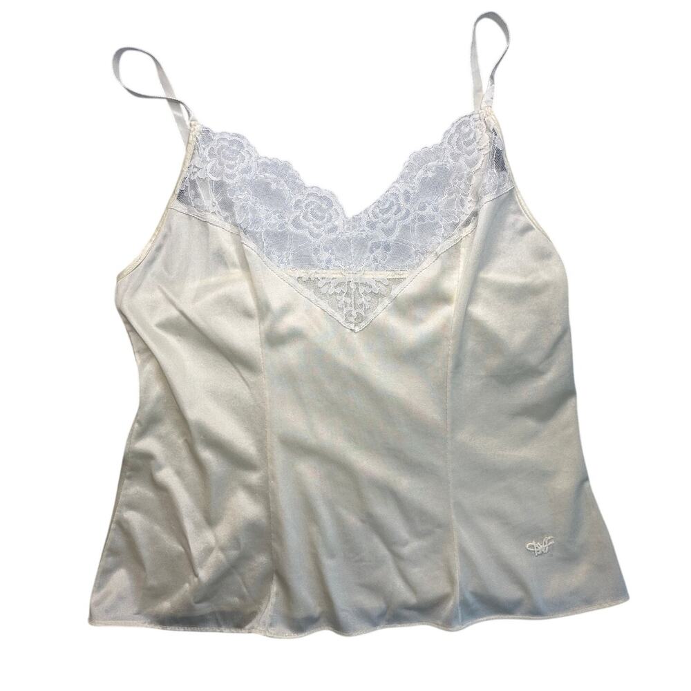 Diane Von Furstenberg Vintage Satin Lace Camisole Tank Top Ivory